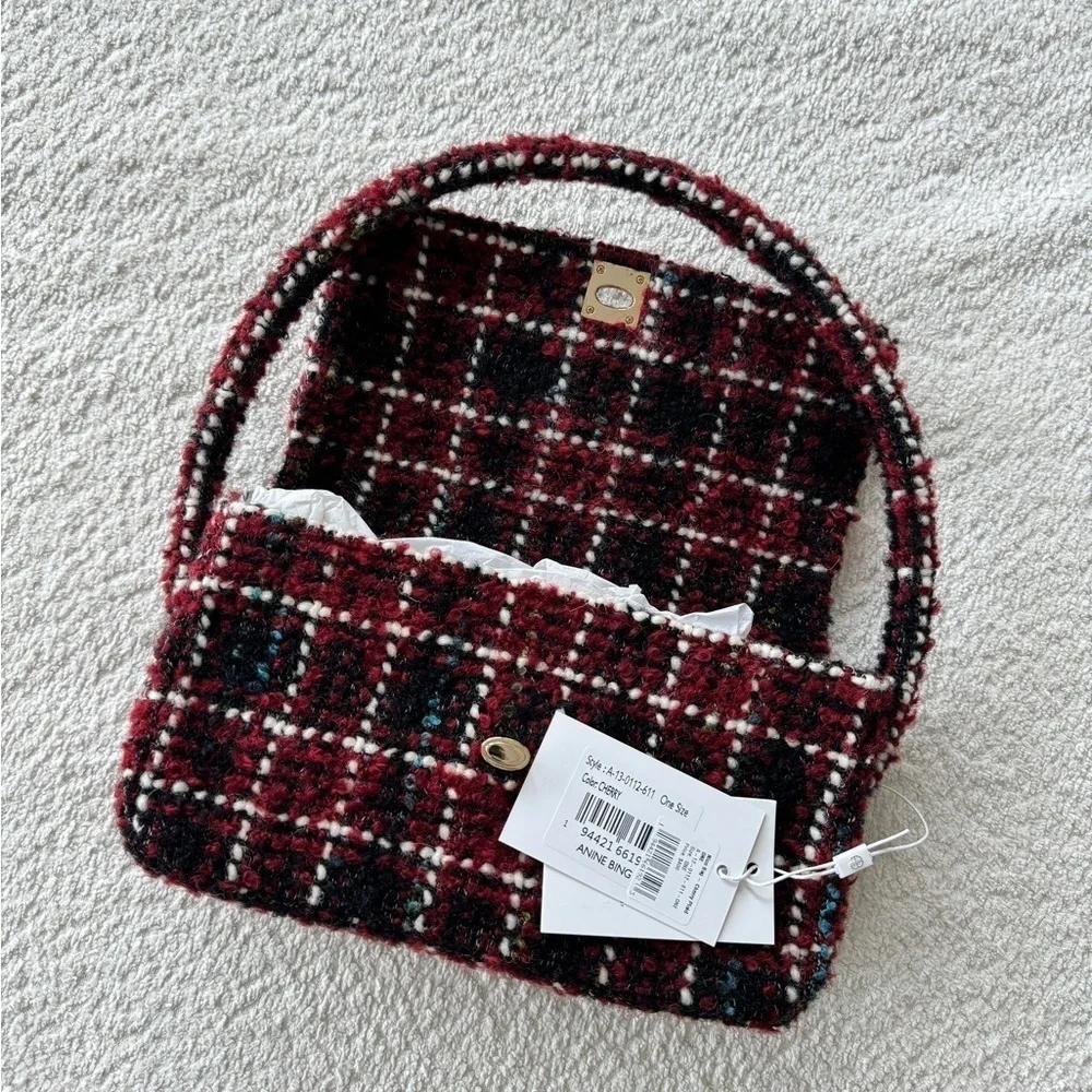 ANINE BING NWT Nico Bag in Cherry Plaid